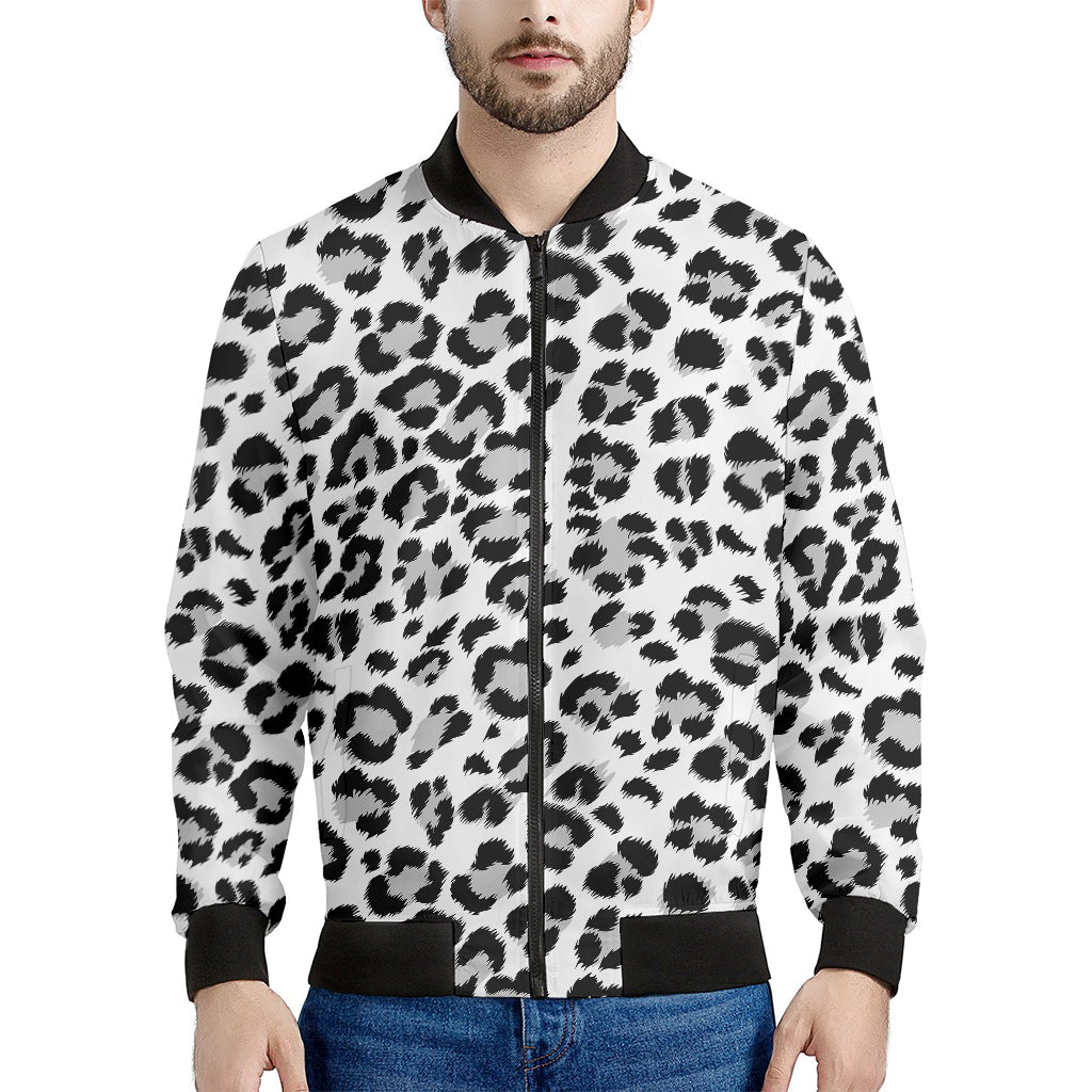 White Leopard Print Men's Bomber Jacket