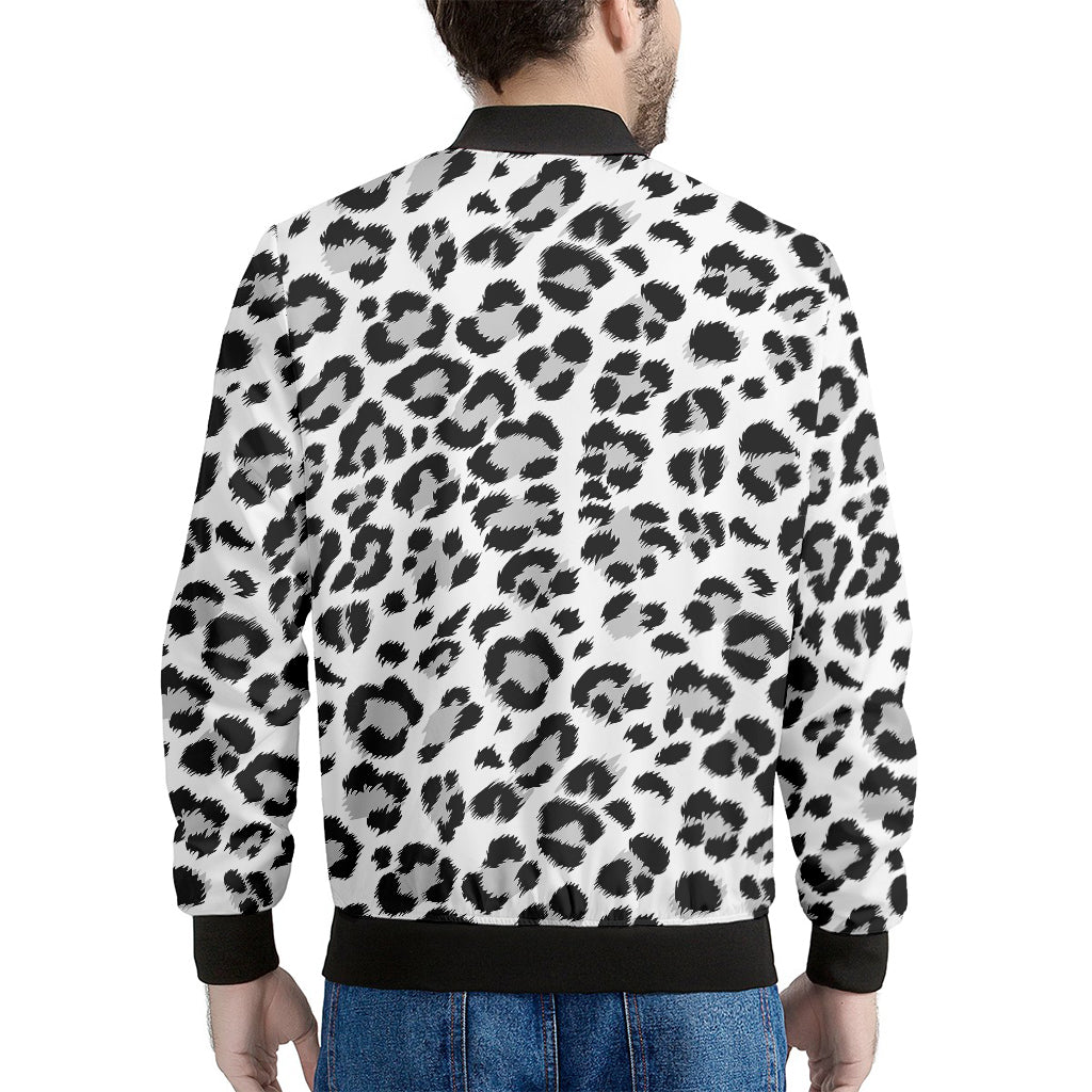 White Leopard Print Men's Bomber Jacket