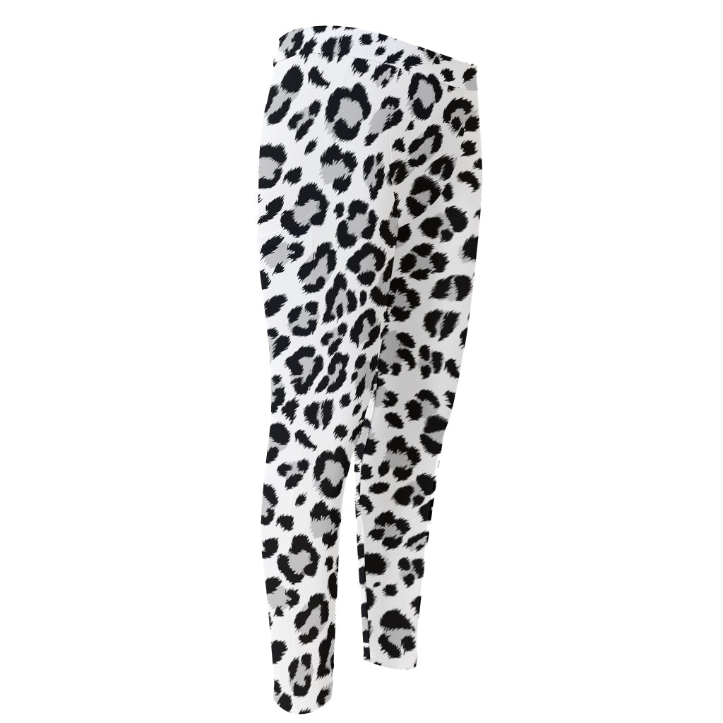 White Leopard Print Men's Compression Pants