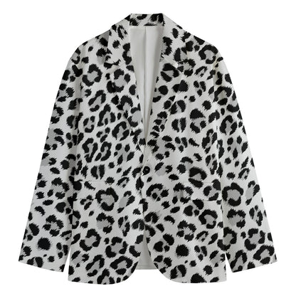 White Leopard Print Men's Cotton Blazer