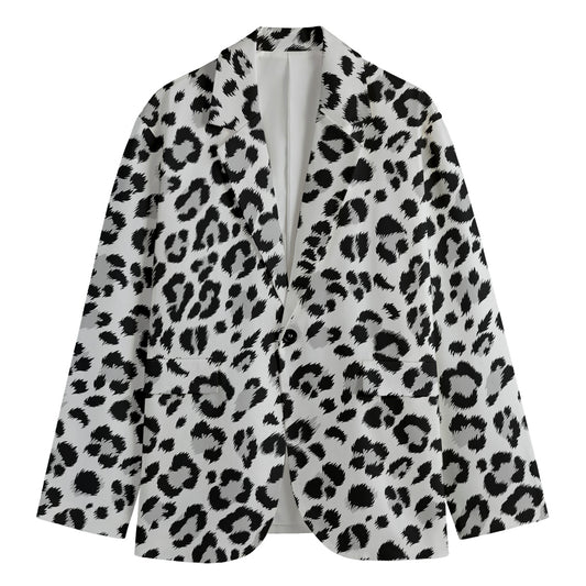 White Leopard Print Men's Cotton Blazer