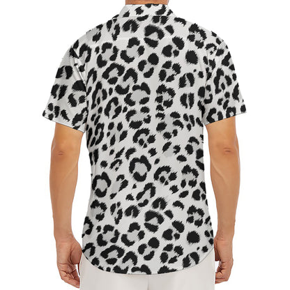 White Leopard Print Men's Deep V-Neck Shirt