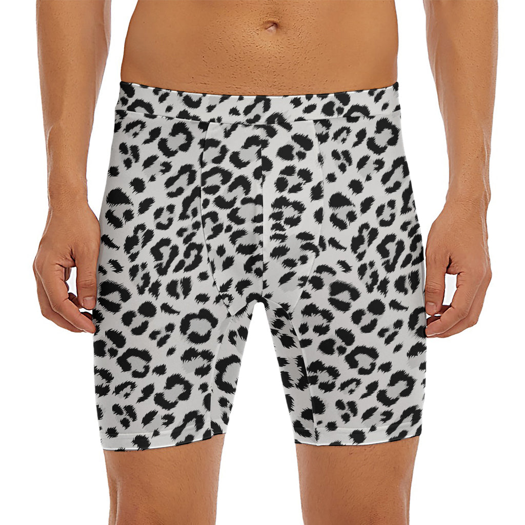 White Leopard Print Men's Long Boxer Briefs