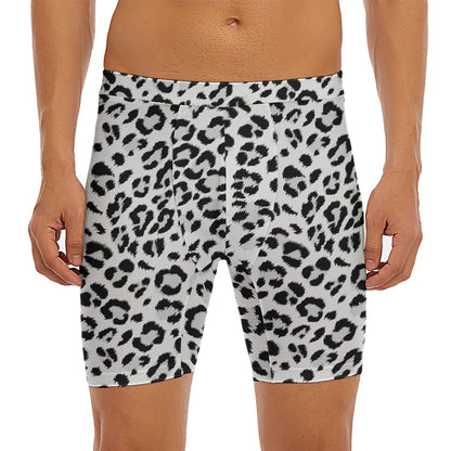 White Leopard Print Men's Long Boxer Briefs