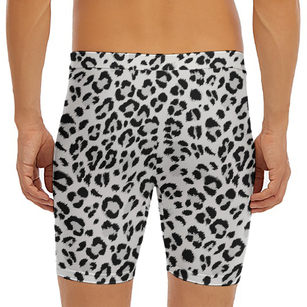 White Leopard Print Men's Long Boxer Briefs