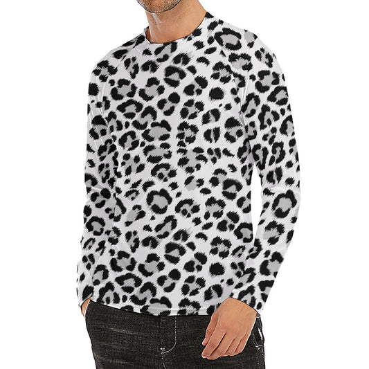 White Leopard Print Men's Long Sleeve Rash Guard