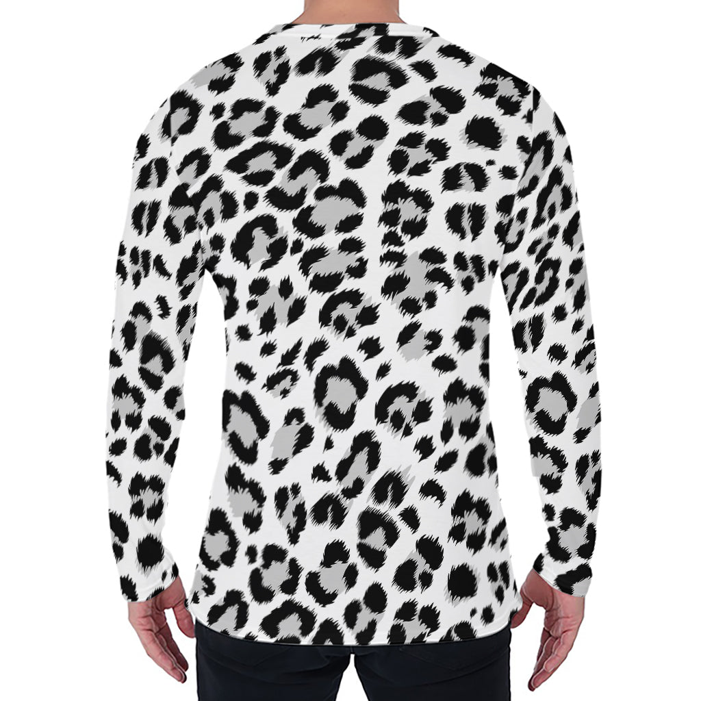 White Leopard Print Men's Long Sleeve T-Shirt
