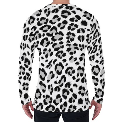 White Leopard Print Men's Long Sleeve T-Shirt