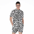 White Leopard Print Men's Romper