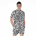 White Leopard Print Men's Rompers