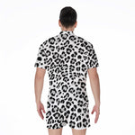 White Leopard Print Men's Rompers