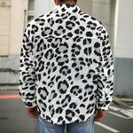 White Leopard Print Men's Shirt Jacket