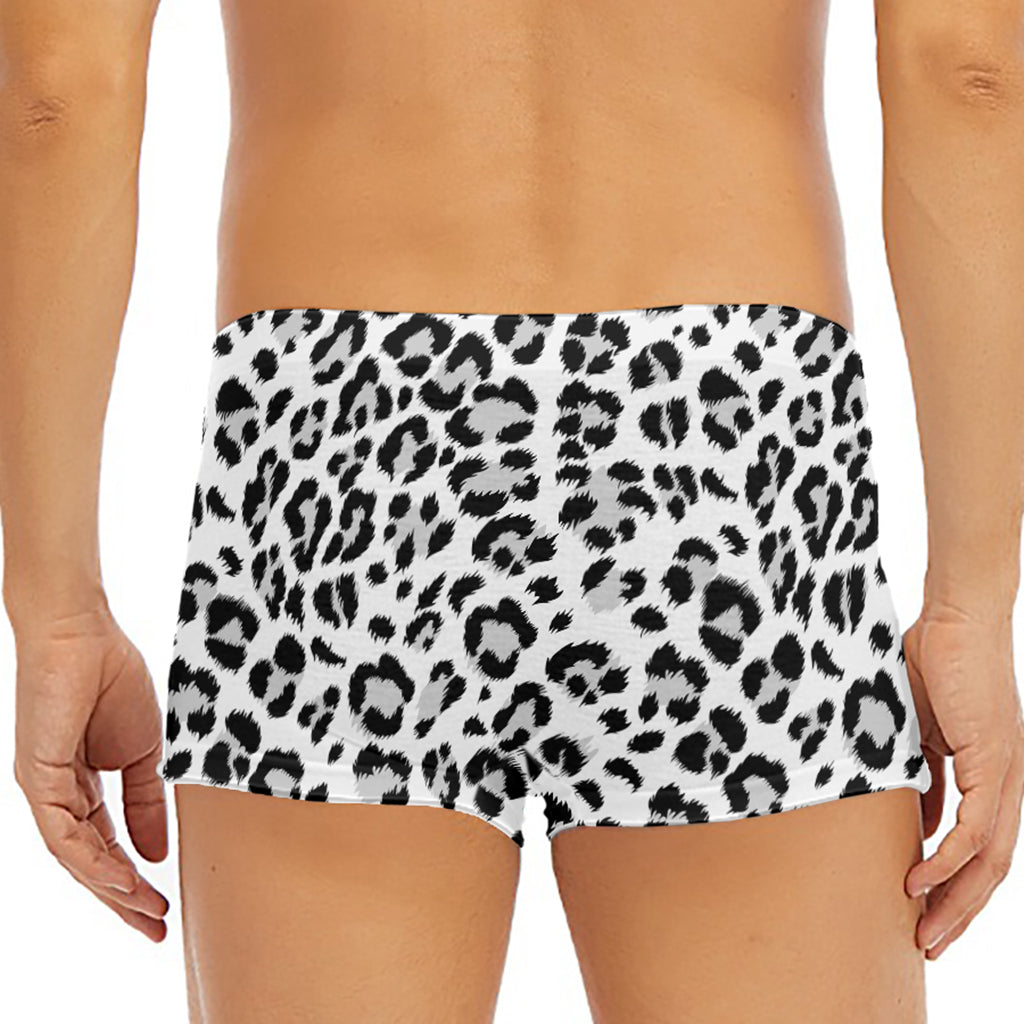 White Leopard Print Men's Short Boxer Briefs