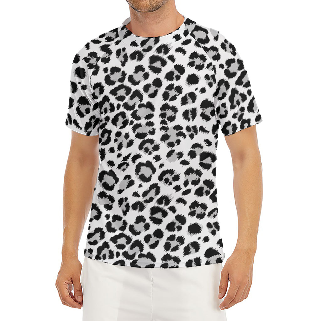 White Leopard Print Men's Short Sleeve Rash Guard