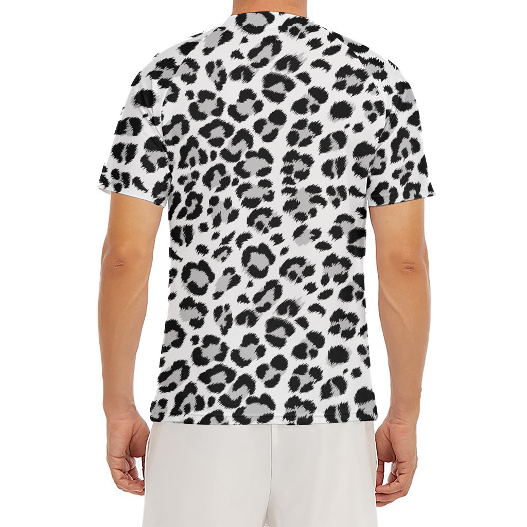 White Leopard Print Men's Short Sleeve Rash Guard