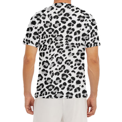 White Leopard Print Men's Short Sleeve Rash Guard