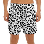 White Leopard Print Men's Split Running Shorts