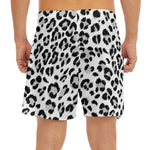 White Leopard Print Men's Split Running Shorts