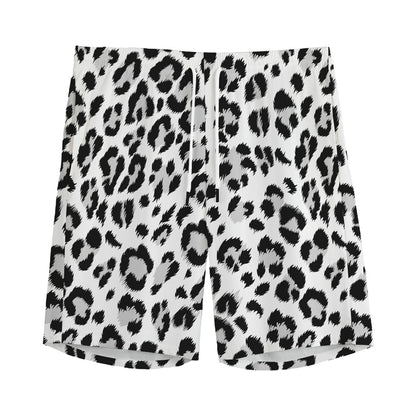 White Leopard Print Men's Sports Shorts