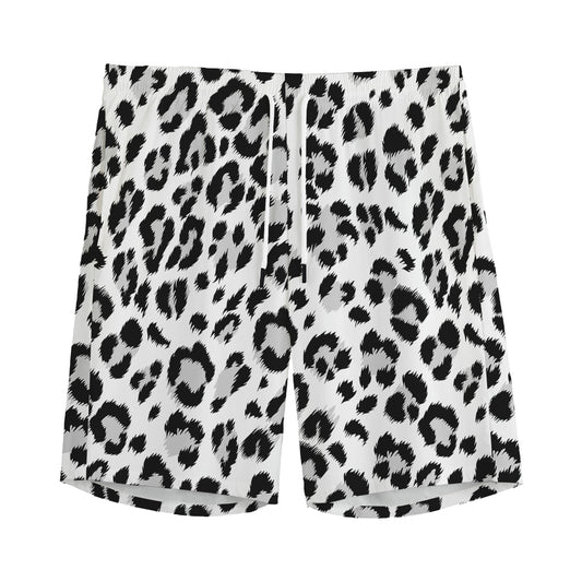 White Leopard Print Men's Sports Shorts
