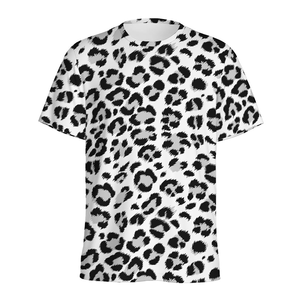 White Leopard Print Men's Sports T-Shirt