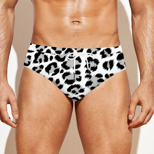 White Leopard Print Men's Swim Briefs