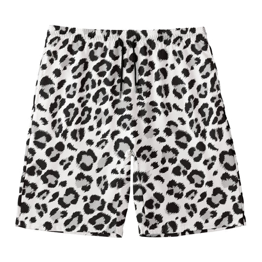 White Leopard Print Men's Swim Trunks