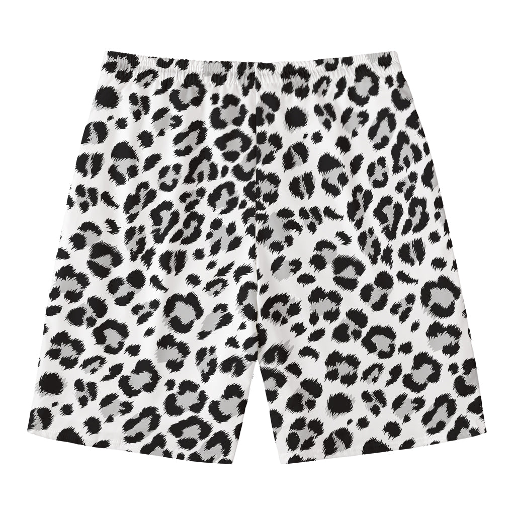 White Leopard Print Men's Swim Trunks
