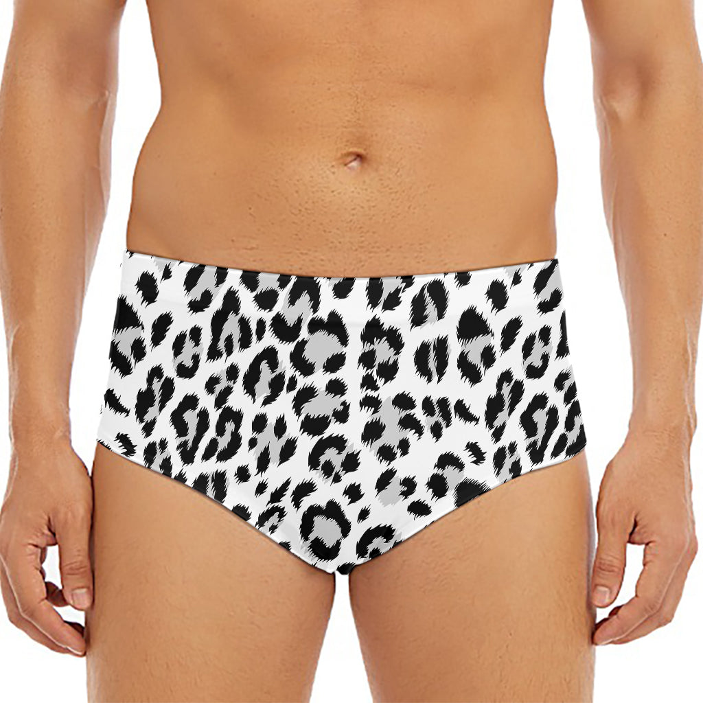White Leopard Print Men's Triangle Swim Briefs