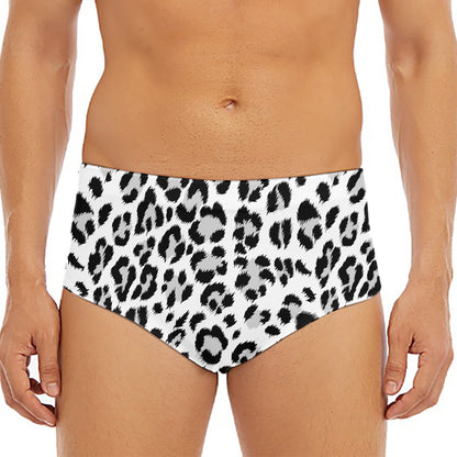 White Leopard Print Men's Triangle Swim Briefs