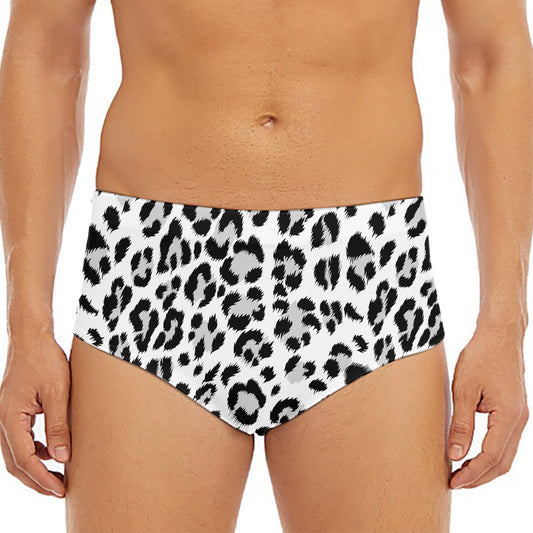 White Leopard Print Men's Triangle Swim Briefs