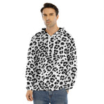 White Leopard Print Men's Velvet Pullover Hoodie