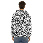 White Leopard Print Men's Velvet Pullover Hoodie
