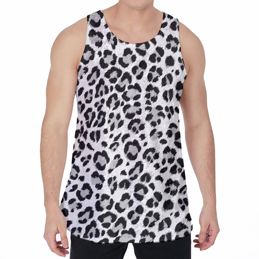 White Leopard Print Men's Velvet Tank Top