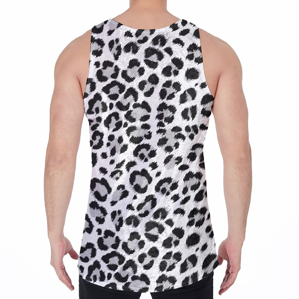 White Leopard Print Men's Velvet Tank Top