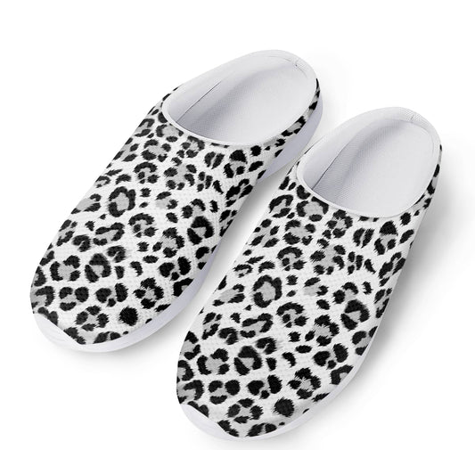 White Leopard Print Mesh Casual Shoes