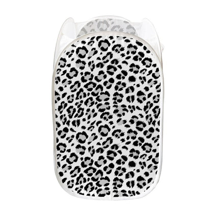 White Leopard Print Mesh Laundry Hamper