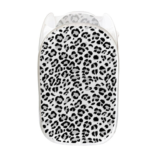 White Leopard Print Mesh Laundry Hamper