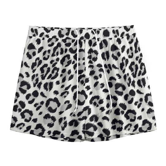 White Leopard Print Mesh Shorts