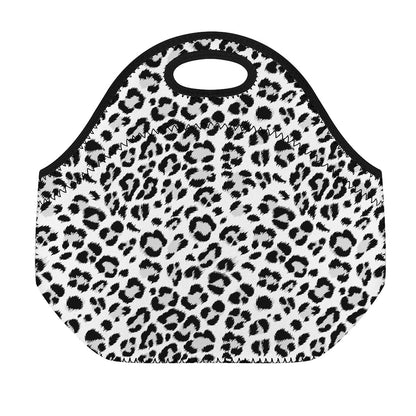 White Leopard Print Neoprene Lunch Bag