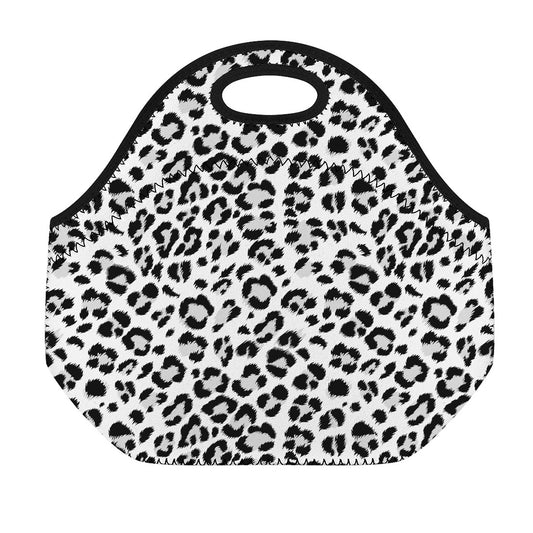 White Leopard Print Neoprene Lunch Bag
