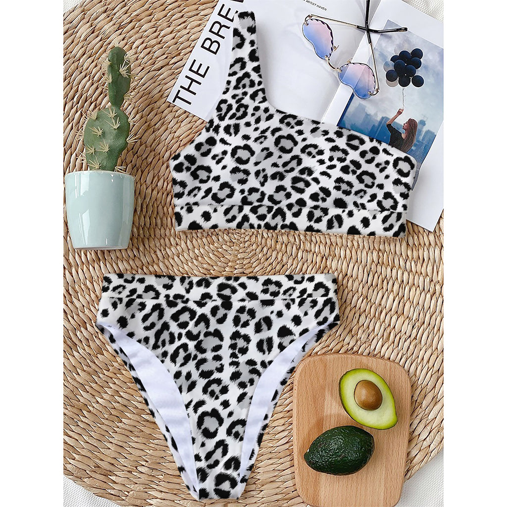 White Leopard Print One Shoulder Bikini Top