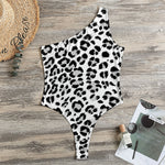 White Leopard Print One Shoulder Bodysuit