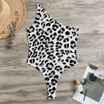 White Leopard Print One Shoulder Bodysuit