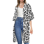 White Leopard Print Open Front Beach Cover Up
