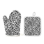 White Leopard Print Oven Mitt And Pot Holder Set