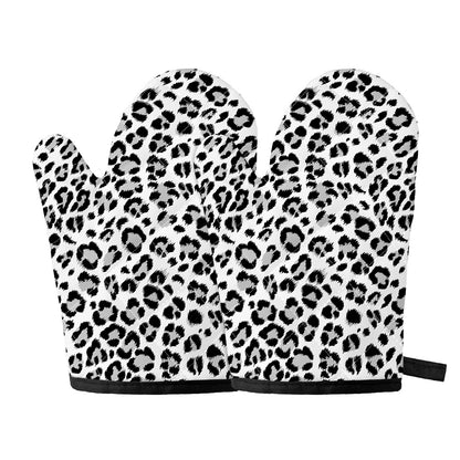 White Leopard Print Oven Mitts