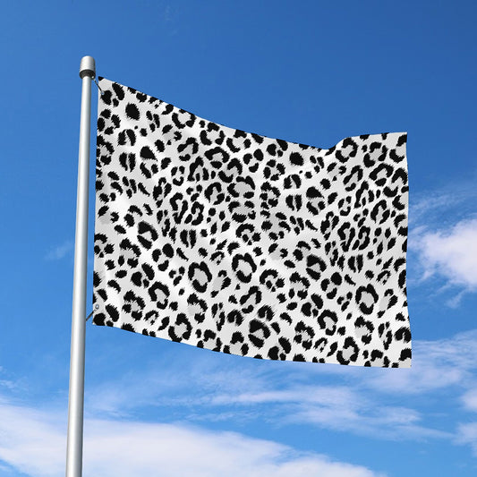 White Leopard Print Polyester Flag