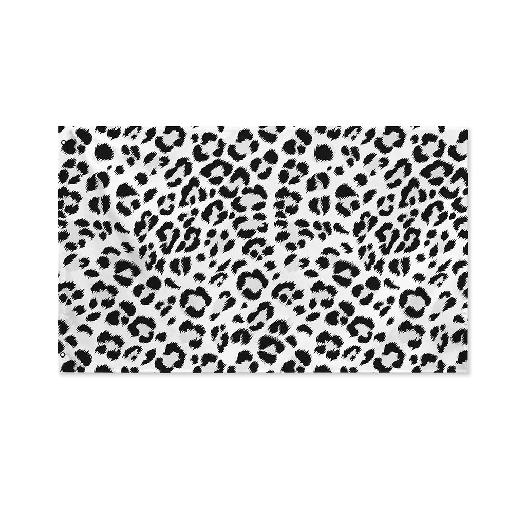 White Leopard Print Polyester Flag