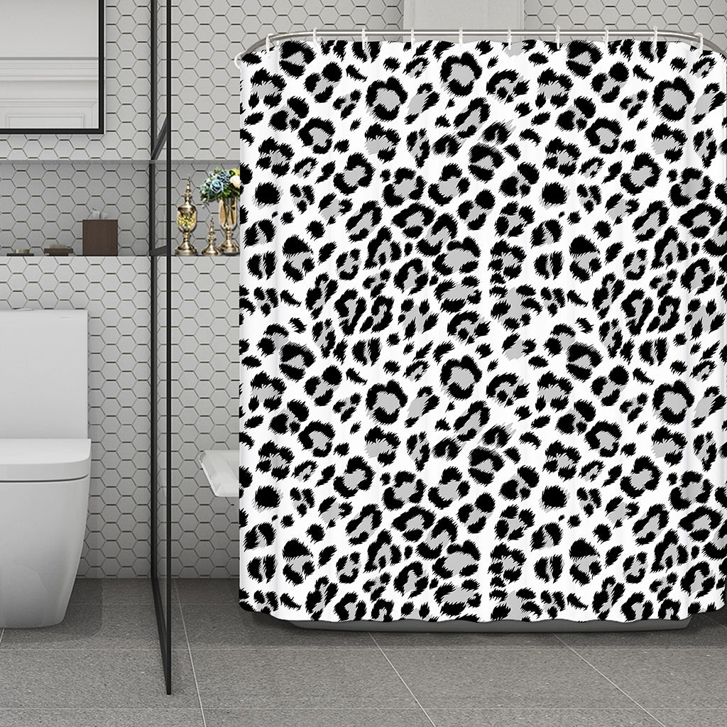 White Leopard Print Polyester Shower Curtain